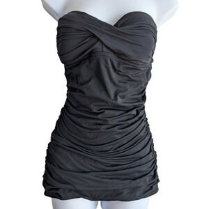 Carmen Marc‎ Valvo Women's Size 10 Black Retro One Piece Strapless Tie Back